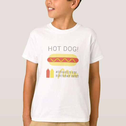 T-shirt HOT DOG! Enfants d'anniversaire modernes rouges et (Devant)