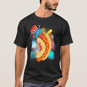 T-shirt Hot Dog Patriotic Juillet 4 Nourriture Usa feux d'