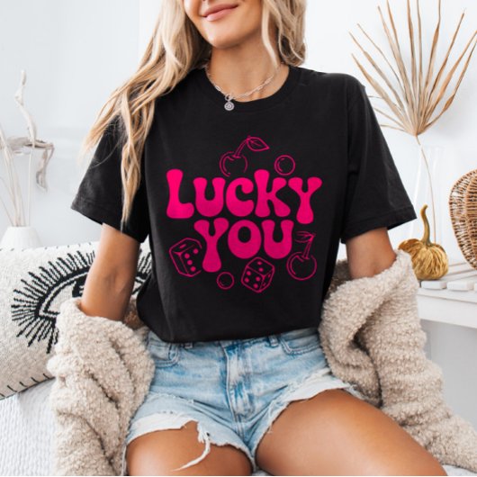 T-shirt Hot Pink y2k Cherries and Dice Trendy Lucky You