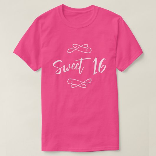 T-shirt Hot rose blanc chic Doodle moderne Script Sweet 16 (Design devant)
