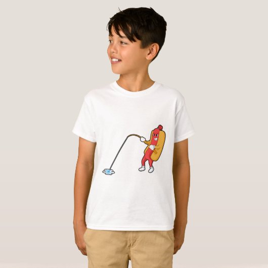 T-shirt Hotdog à la pêche avec bâtonnet de pêche (Devant entier)