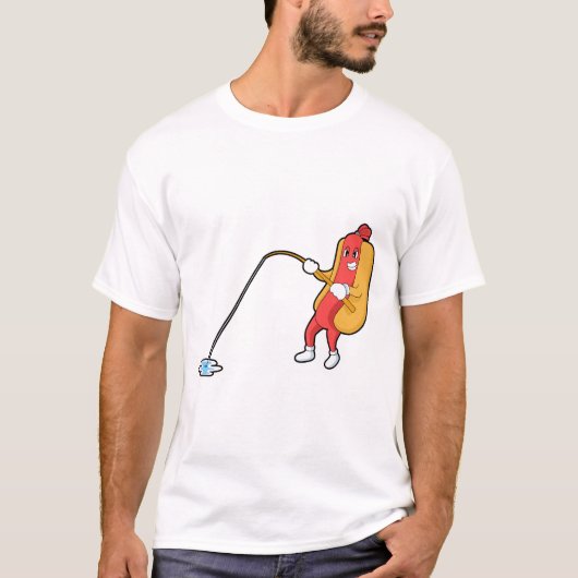 T-shirt Hotdog à la pêche avec bâtonnet de pêche (Devant)