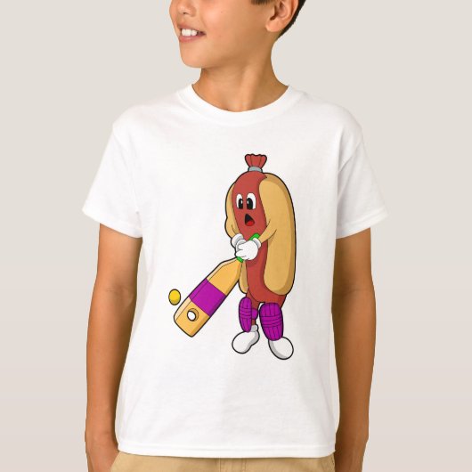 T-shirt Hotdog au cricket avec batte de cricket (Devant)
