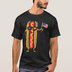 T-shirt Hotdog Lunettes de soleil Drapeau américain USA Fu