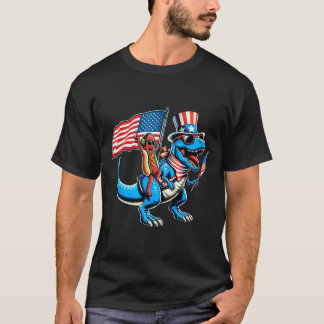 T-shirt Hotdog Trex Dinosaure 4 Juillet Amerisaurus Tout-P