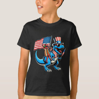 T-shirt Hotdog Trex Dinosaure 4 Juillet Amerisaurus Tout-P