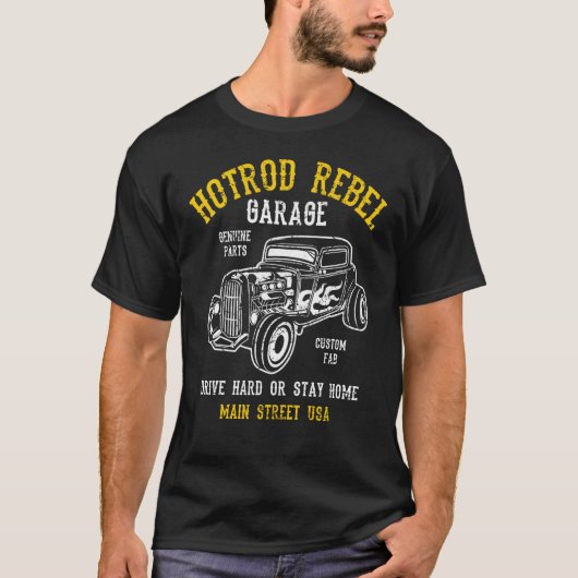 T-shirt Hotrod Rebel Automotive Nostalgia Old Car Distress (Devant)