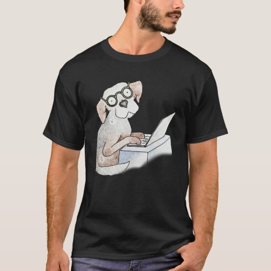 T-shirt Hound Writing Typing Teleworking on ComputerLaptop (Devant)