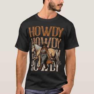 T-shirt Howdy Black Cowgirl Country Western Rodeo