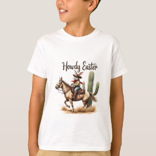 T-shirt Howdy Bunny de Pâques chevauchant un Cheval Cowboy