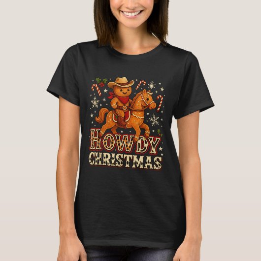 T-shirt Howdy Christmas Cowboy Gingerbread Design  (Devant)