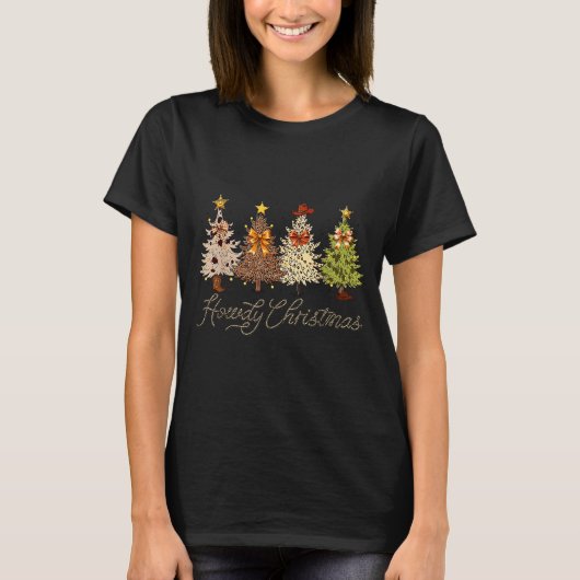 T-shirt Howdy Christmas Tree Coquette Bow Western Cowboy C (Devant)