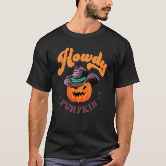 T-shirt Howdy Citrouille Retro Halloween Pays Occidental A (Devant)