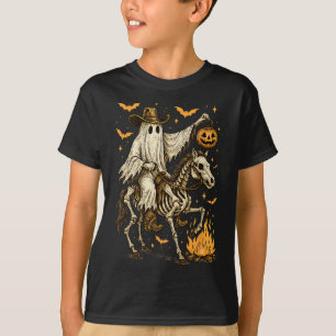 T-shirt Howdy Cowboy Ghost Citrouille Riding Skeleton Hors