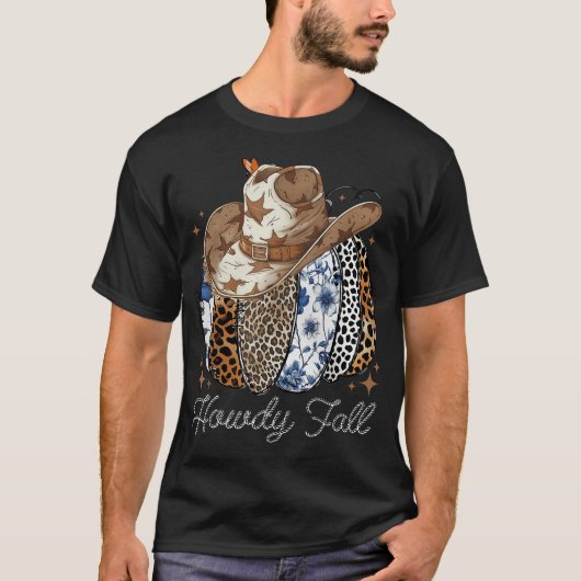 T-shirt Howdy Fall Citrouille with Cowboy Casquette Leopar (Devant)
