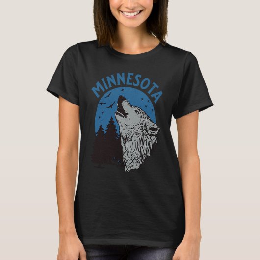 T-shirt Howling Grey Wolf in Minnesota Forest Blue Moon (Devant)