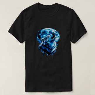 T-shirt Howling Moon Wolf Tattoo Tee — Blue Ink Dream, Mys