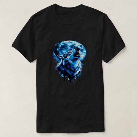 T-shirt Howling Moon Wolf Tattoo Tee — Blue Ink Dream, Mys (Design devant)