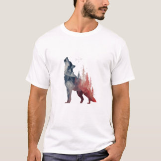 T-shirt Howling Wolf – Double-Exposure Forest Art