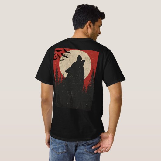 T-shirt Howling Wolf Full Moon Retro Horror Print (Dos entier)