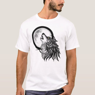 T-shirt Howling Wolf Under Pleine lune - Art Tribal