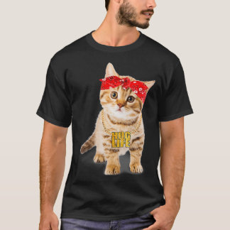 T-shirt Hug Thug Gangster Life Chaîne d'or Chat Gangsta