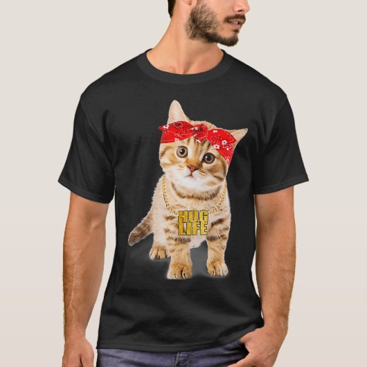 T-shirt Hug Thug Gangster Life Chaîne d'or Chat Gangsta (Devant)