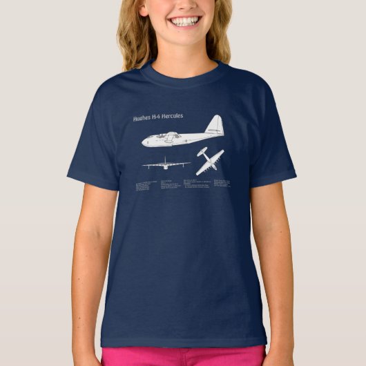 T-shirt Hughes H-4 Hercules Oie d'épinette - Plans d'avion (Devant)