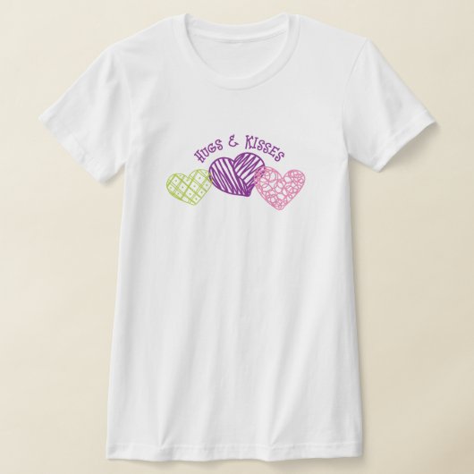 T-shirt HUGS & KISSES Scribbly Coeurs Valentine Cadeau (Poser)