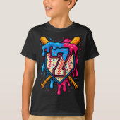 T-shirt Hugvyn 7th Birthday Baseball Ice Cream Drip Number (Devant)