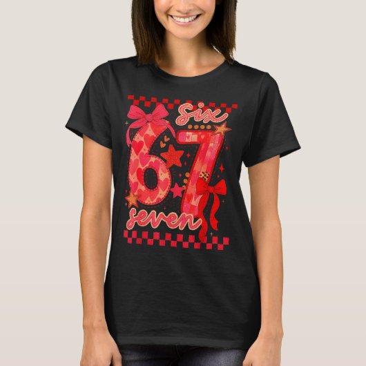 T-shirt Hugvyn Six Seven Valentine 6 7 Meme Checkered Coqu (Devant)