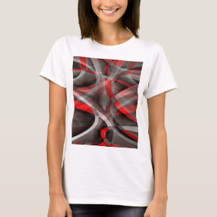 T-shirt Huit Rouge Blanc et Gris Courbes Superposées