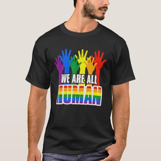 T-shirt Human Pride Month Rainbow LGBT Flag Lesbian Trans  (Devant)