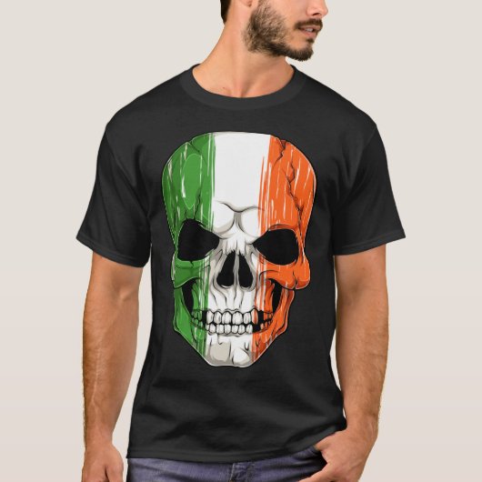 T-shirt Human Skull Head With Irish Flag Pattern St Patric (Devant)