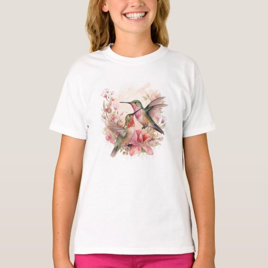 T-shirt Humming Bird with Flowers (Devant)