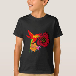 T-shirt Hummingbirds se nourrit d'art graphique aux fleurs