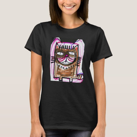 T-shirt Humorous cat artwork kitty portrait meow kitten c (Devant)