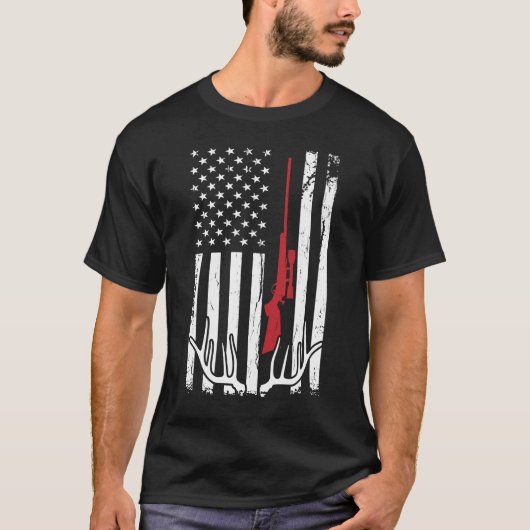 T-shirt Hunter American Flag USA Chasse Deer Cadeau (Devant)