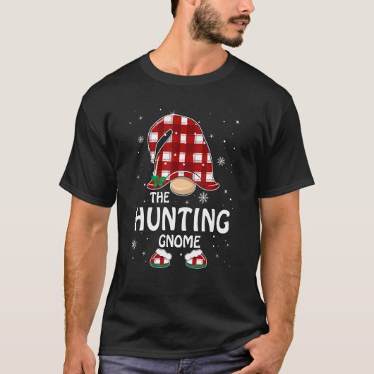 T-shirt Hunting Gnome Buffalo Plaid Matching Family Christ (Devant)