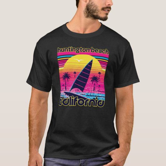 T-shirt Huntington Beach Retro 80s Style Souvenir Beach (Devant)