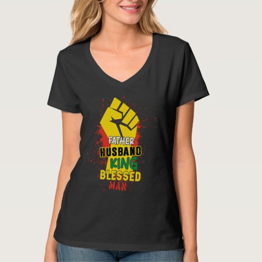 T-shirt Husband Father King Blessed Man Black Dad Father B (Devant)