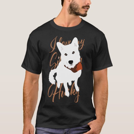 T-shirt Husky Blanc Brown Yeux Chien à Neige (Devant)