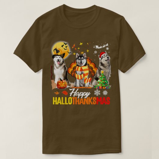 T-shirt Husky Chien Hallothanksmas Halloween Thanksgiv (Design devant)
