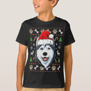 T-shirt Husky de Sibérie chien de Noël laid chapeau de Pèr
