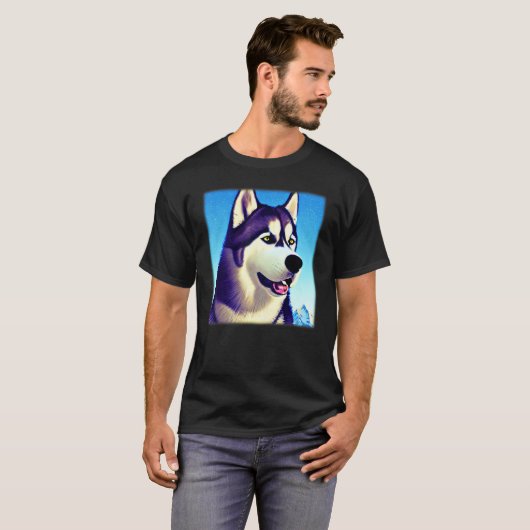 T-shirt Husky design dog imprint artwork face with Siberia (Devant entier)