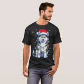 T-shirt Husky Dog Christmas Lights Santa Hat Family Xmas P (Devant entier)