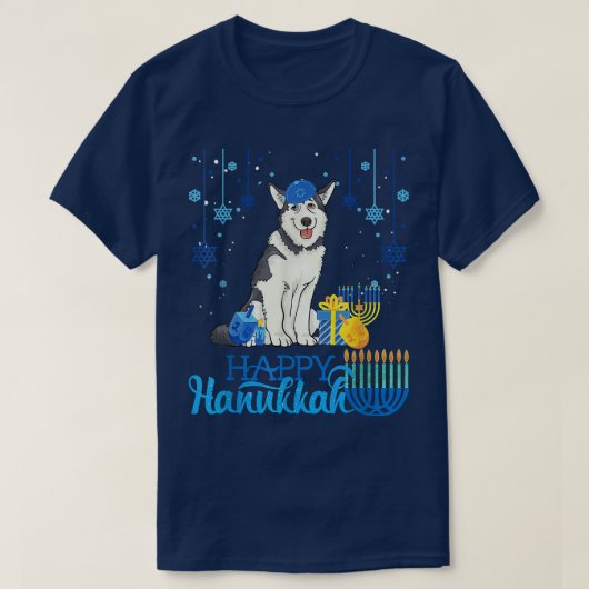 T-shirt Husky Dog Happy Hanoukka (Design devant)