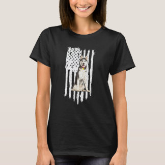 T-shirt Husky Drôle Drapeau Américain Husky Patriotique Ch