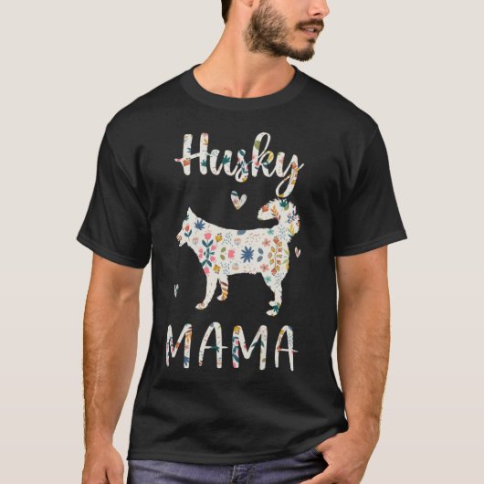 T-shirt Husky Mama Floral Chien Maman Amour (Devant)