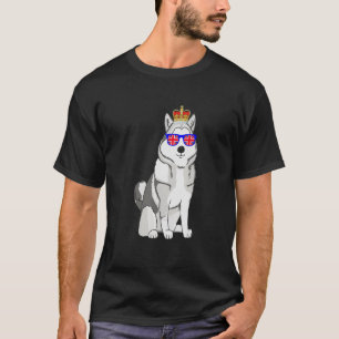T-shirt Husky Portant Des Lunettes De Soleil Et Couronne A